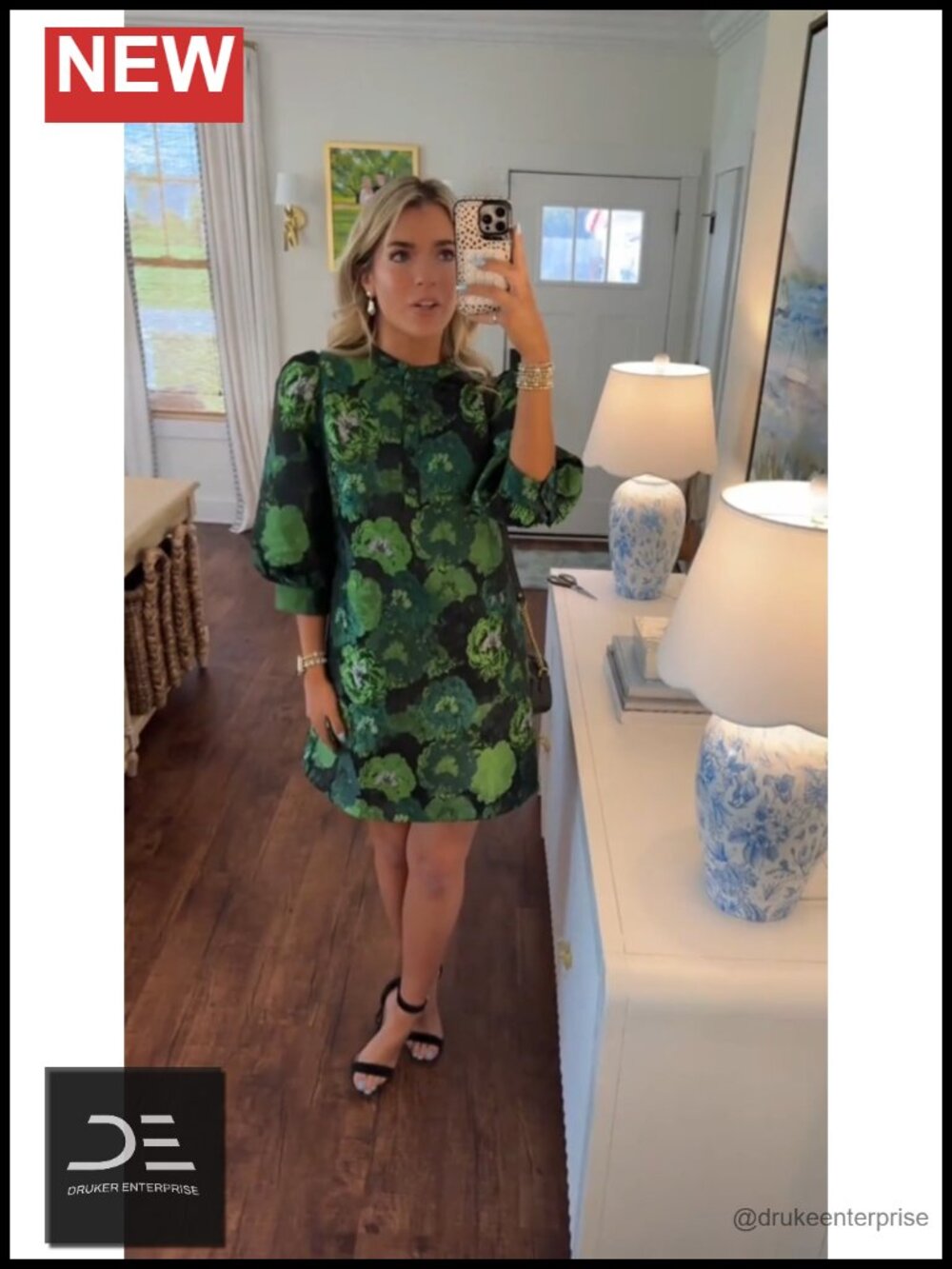 Floral Jacquard Mini Shift Dress 3/4 Sleeve Cocktail Party - Picture 5 of 6